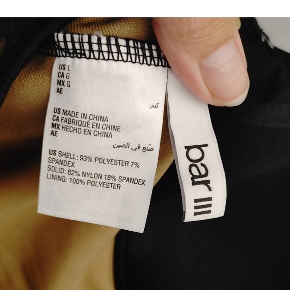 Bar III Swimsuit One Piece Artisan Crochet Plunging Black Nude Tan Large NWT - Picture 7 of 8